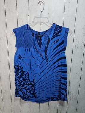 J. Crew Women's Blue Geometric Sleeveless 100% Silk V-Neck Shirt Size 12.